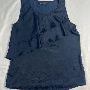 Elegant Navy Ruffle Tank Top